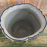 Polychrome French earthenware planter – Floral and butterfly decoration