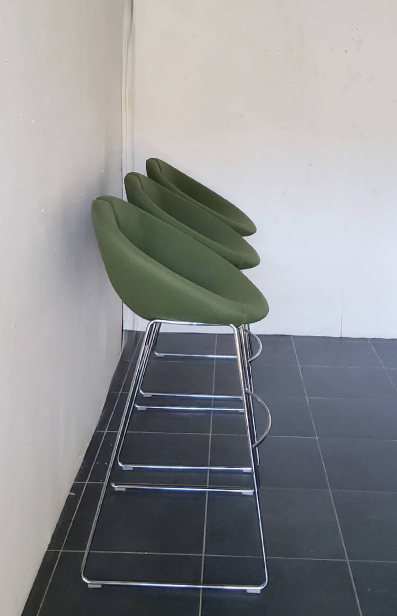 Artifort Chrome Stool and Green Fabric by Patrick Norguet