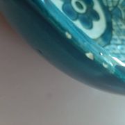 barbotine style salad bowl with blue floral pattern