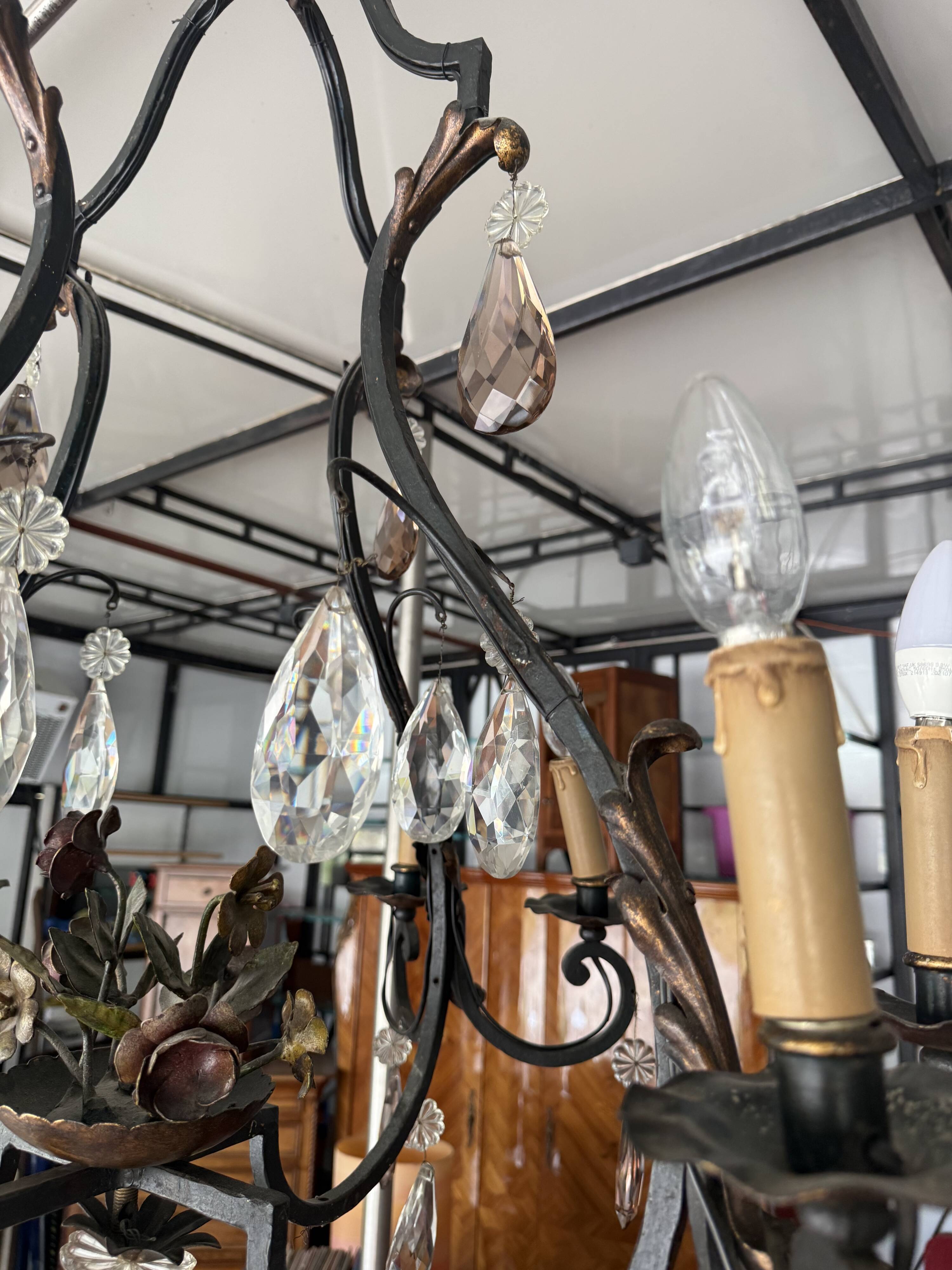 Lustre cage with 8 lights - Louis XV style with flowers 98 X 80
