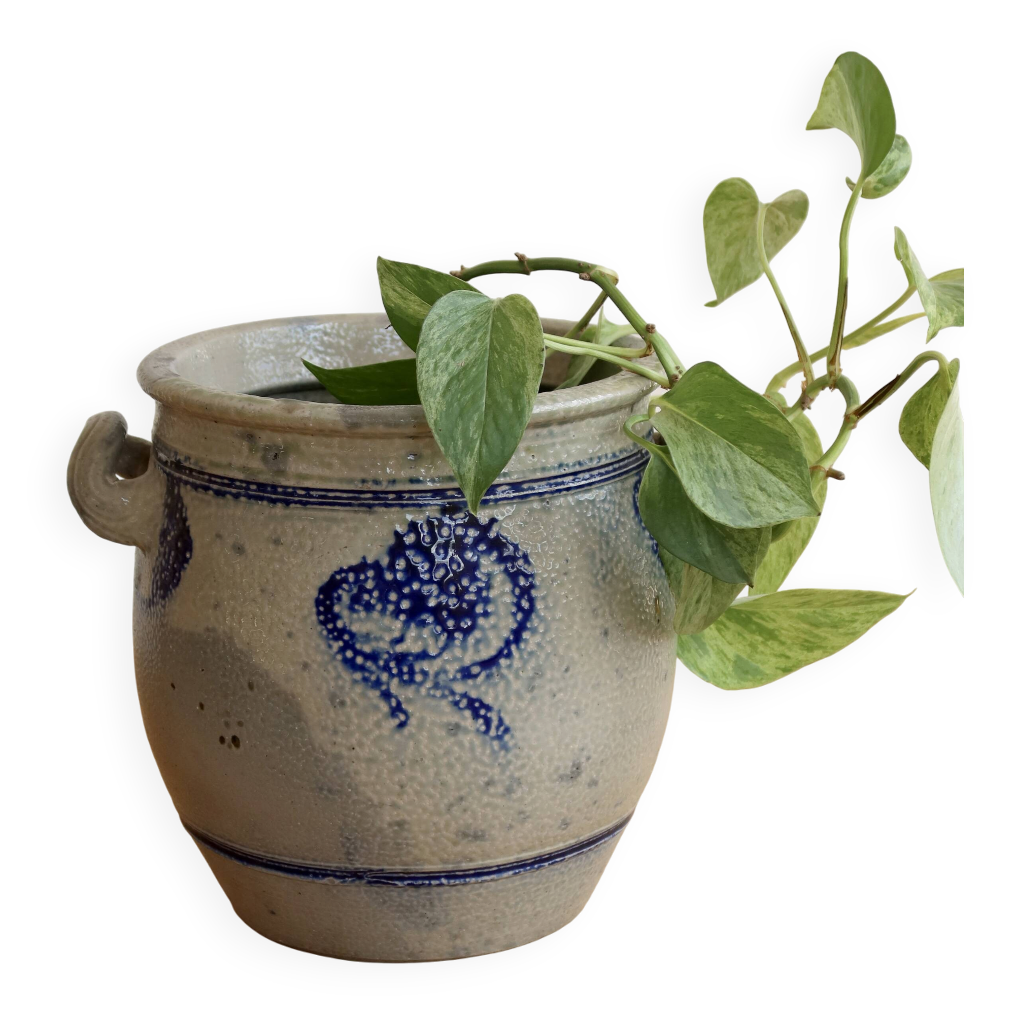Old ceramic jar from Alsace with blue decoration.