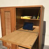 Vintage chene and rattan cabinet 60