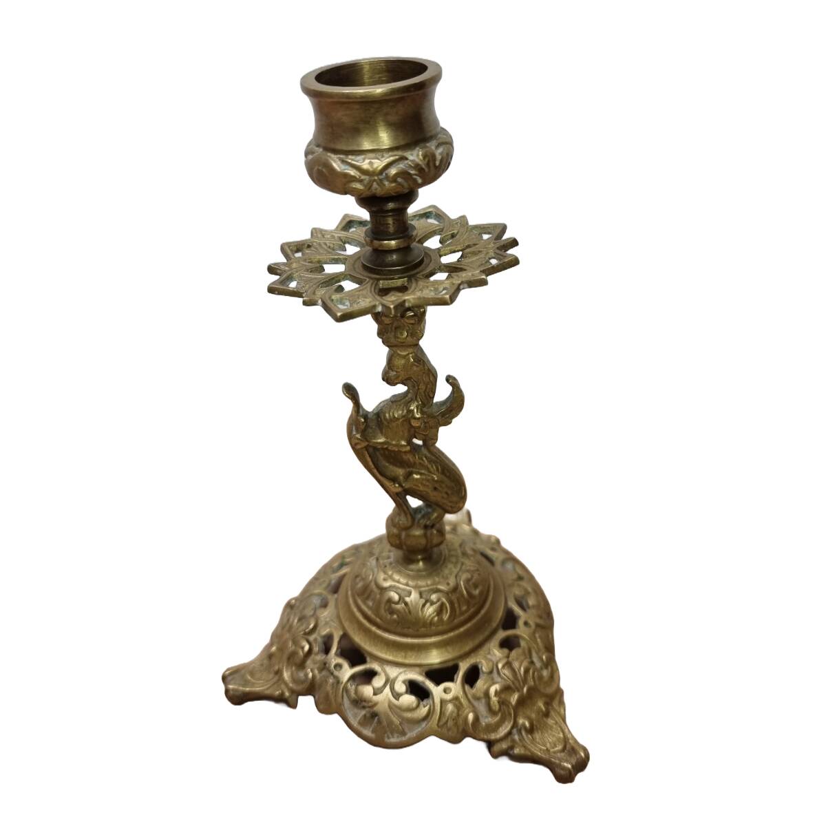 Old Brass Candlestick Dragon, early 1900s