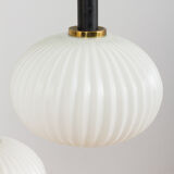 Ribbed glass and teak pendant lamp, 60s.