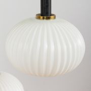 Ribbed glass and teak pendant lamp, 60s.