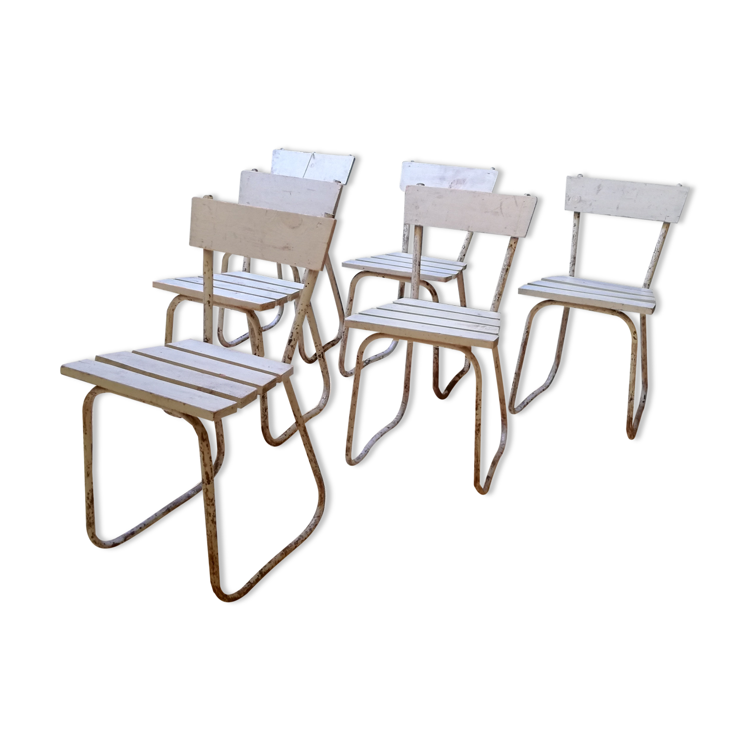 6 vintage garden chairs made of wood and metal