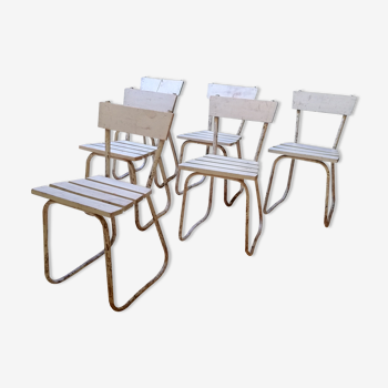 6 vintage garden chairs made of wood and metal