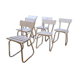 6 vintage garden chairs made of wood and metal