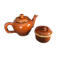 Ensemble théière et sucrier en céramique émaillée marron avec contour doré