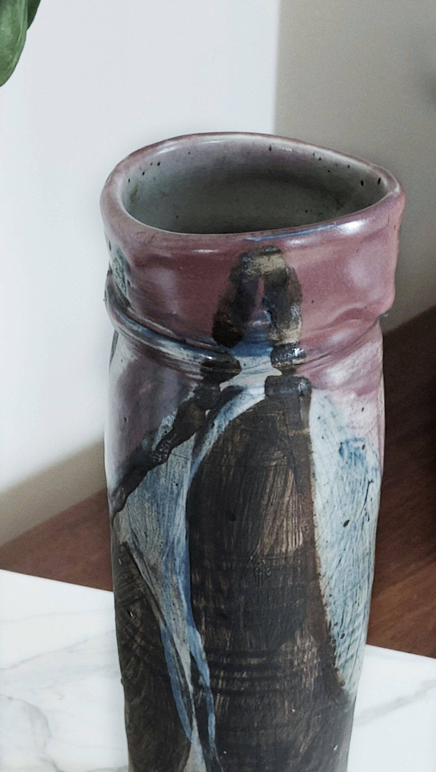 Vintage abstract ceramic roller vase – signed