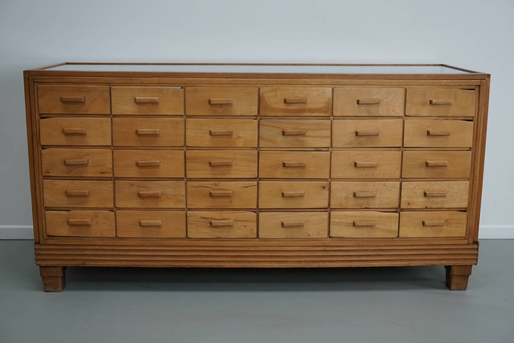 Antique British maple & oak haberdashery cabinet or shop counter, 1930s