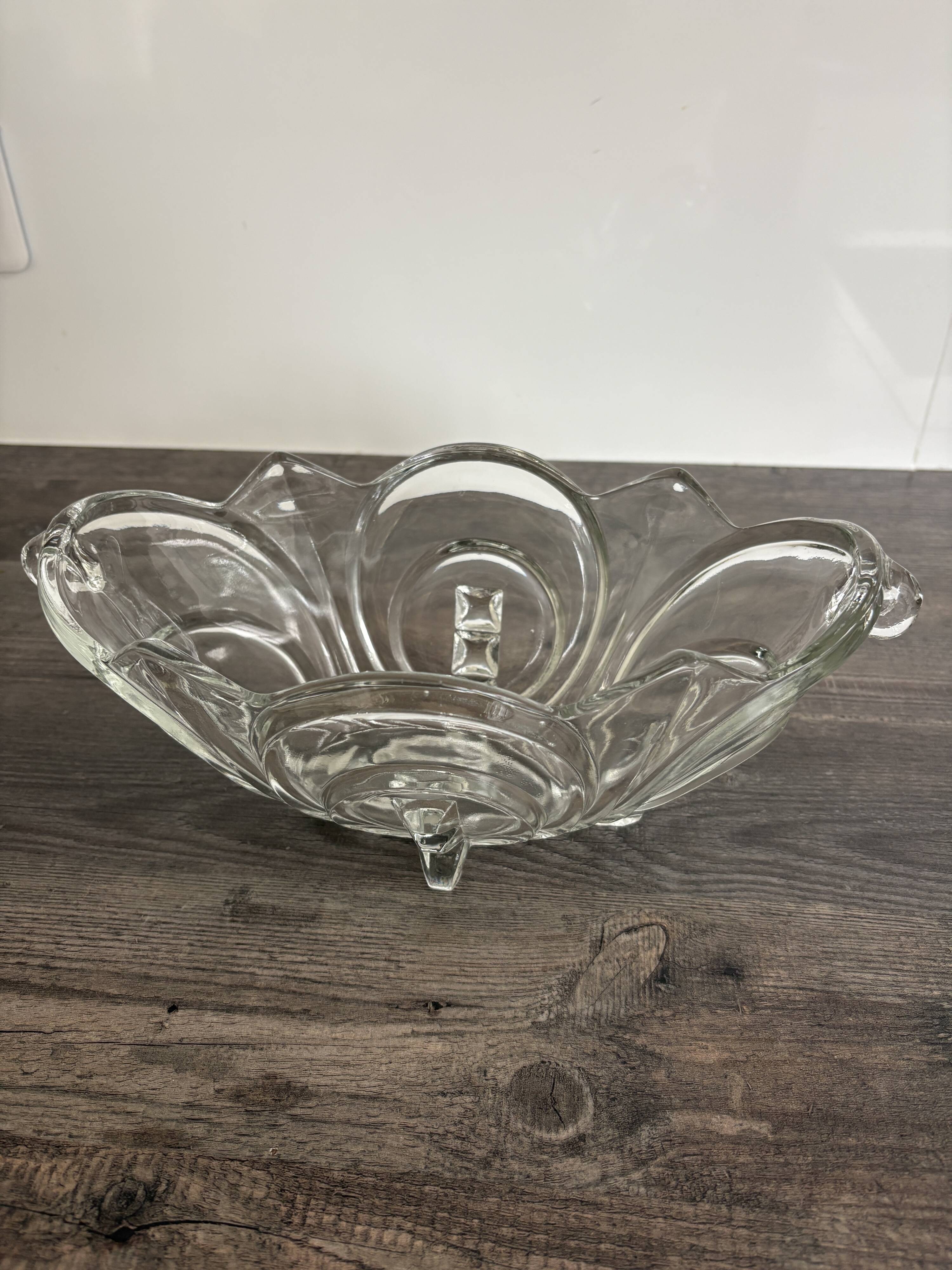 Vintage molded pressed glass bowl on foot