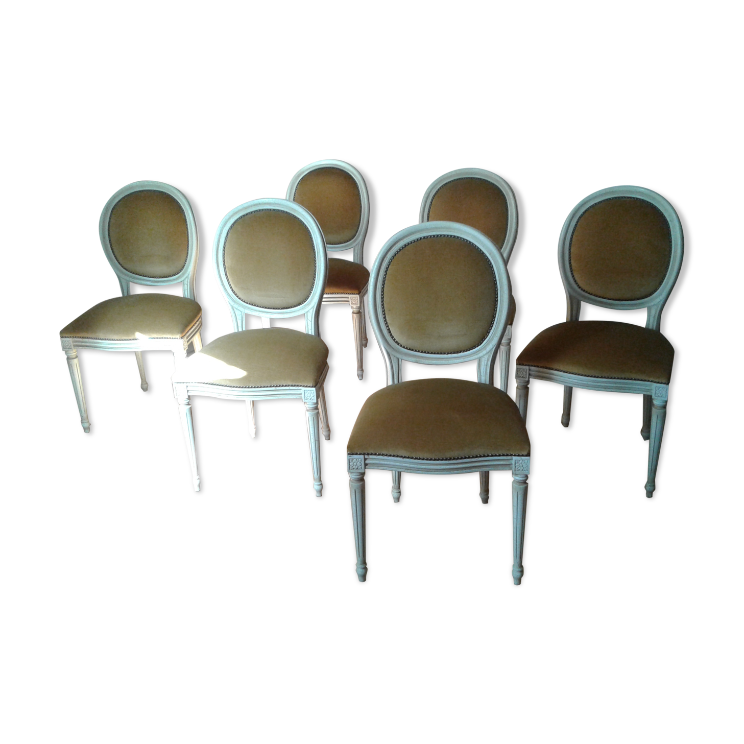 6 chaises medaillon style Louis XVI en velours orangé