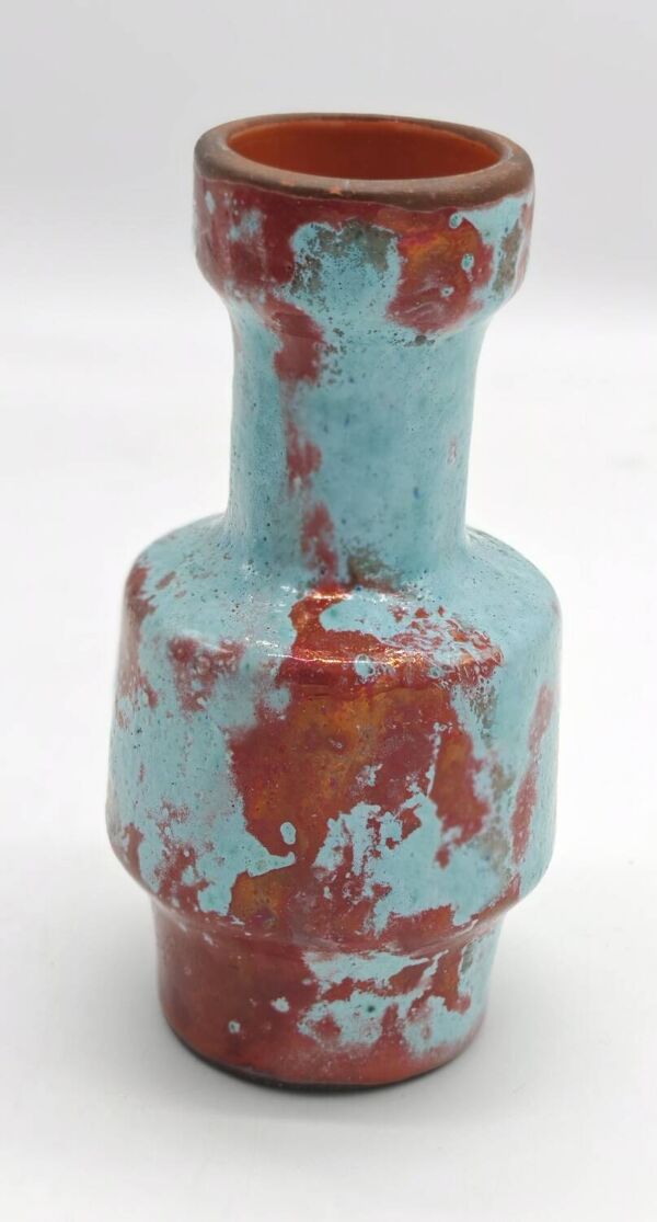 Petit vase design rouge sang de bœuf et bleu turquoise