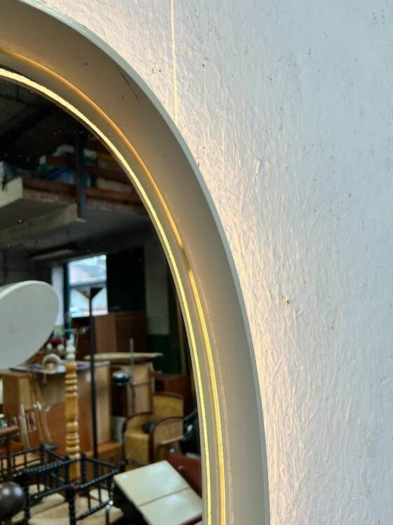 Vintage Oval Mirror with Lighting in Wooden Frame, Hillebrand Germany 1970s