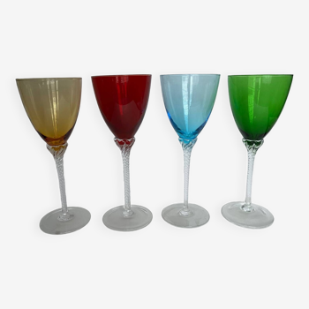 Set of 4 colored stemmed glasses