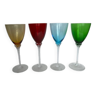 Set of 4 colored stemmed glasses