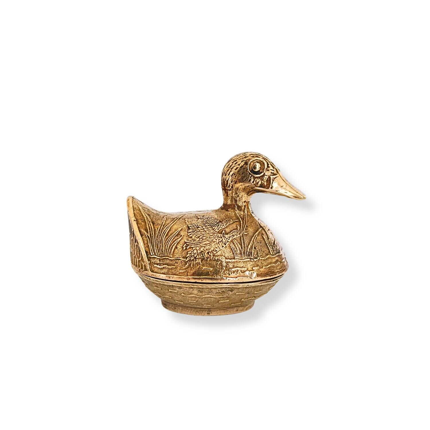 Vintage Solid Brass Duck-Shaped Jewelry Box