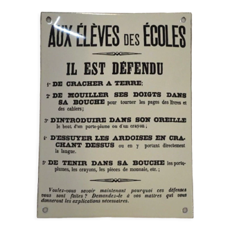 Plaque émaillée "aux élèves des écoles ......."