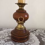 French Mid Century Round Turned Wood Lamp Base With Gold 1852 Tag & Handles