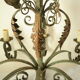 Lustre 8 branches en fer forgé patine gris de vert  et dorure ancien