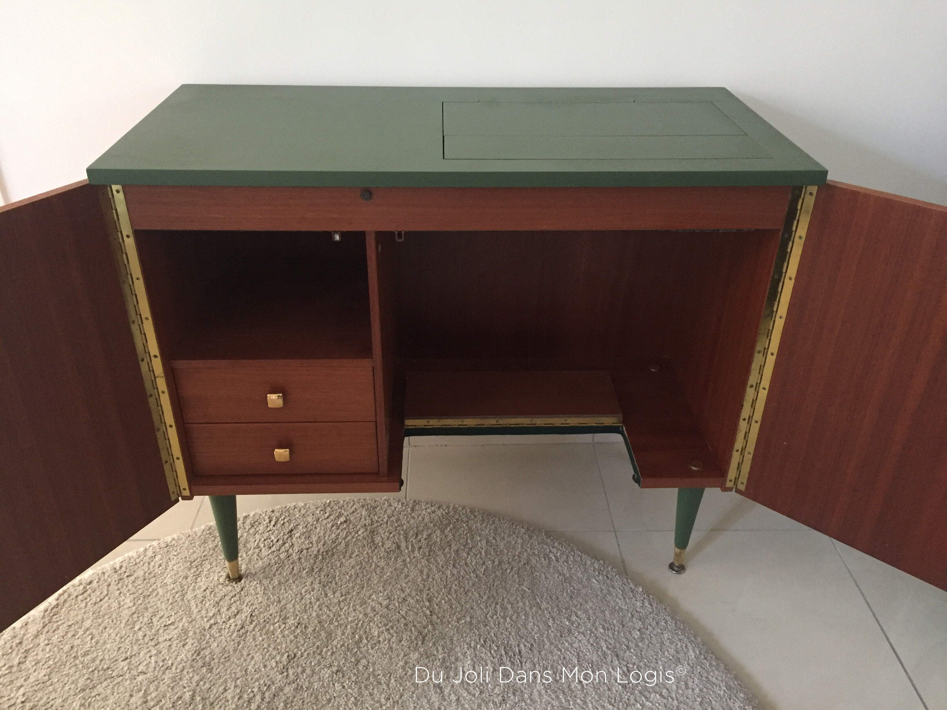 Vintage Scandinavian buffet with wooden compass feet and brass