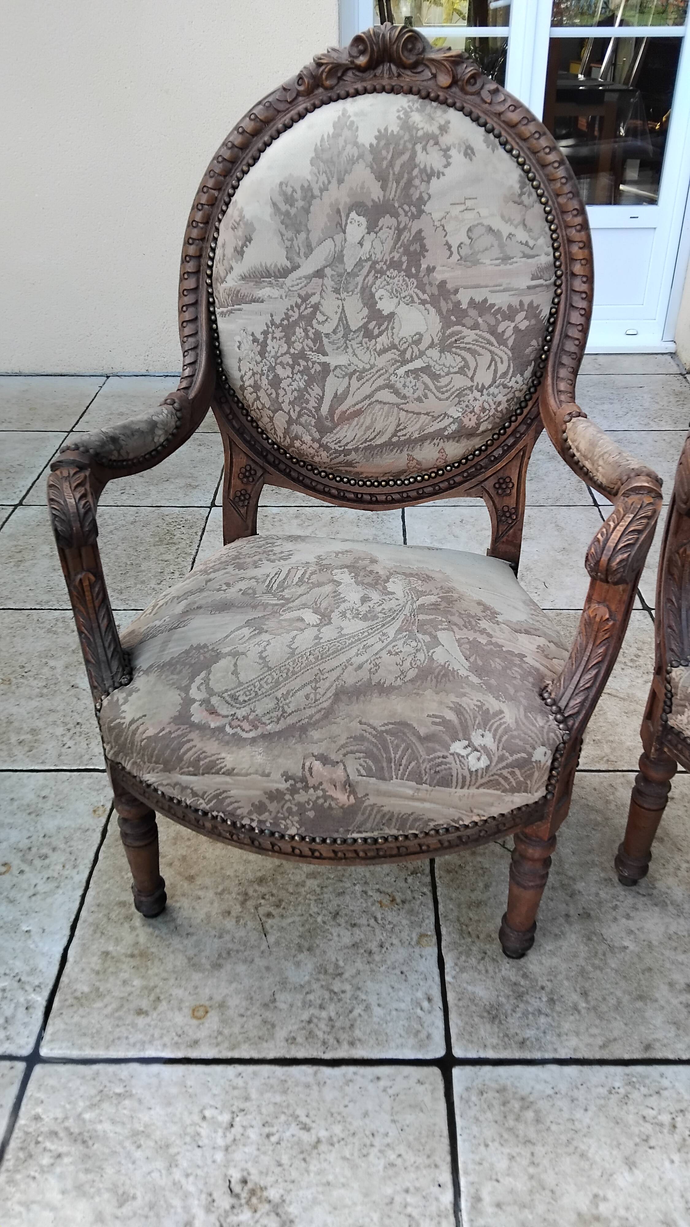 Louis XVI style antique sofa and armchair