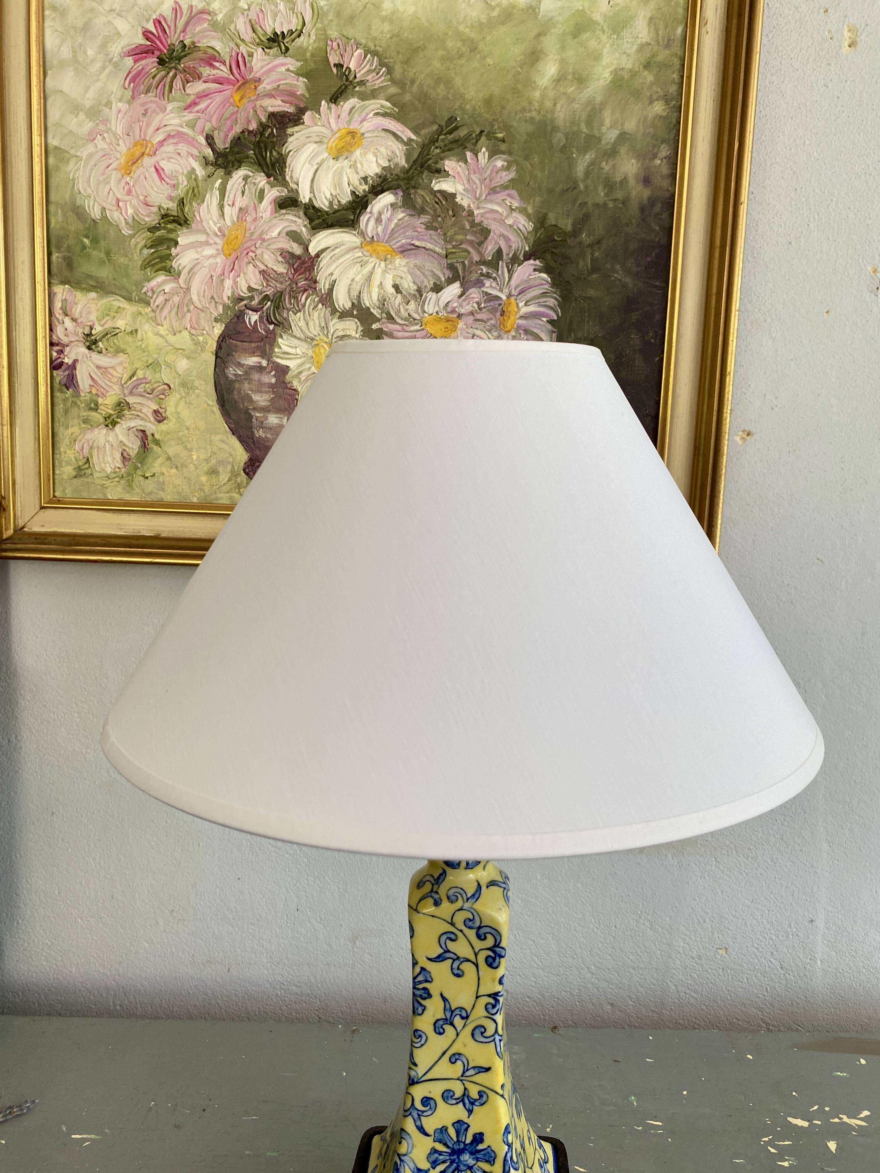 Ceramic lamp, 2 m fabric cable, cotton shade