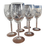 Set of 6 Engraved Crystal Wine Glasses, Spike Pattern | Vintage Elegance v
