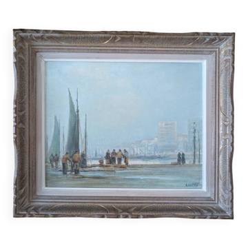 Emmanuel Le Petit (1905–1991) — Scène de port, huile sur toile
