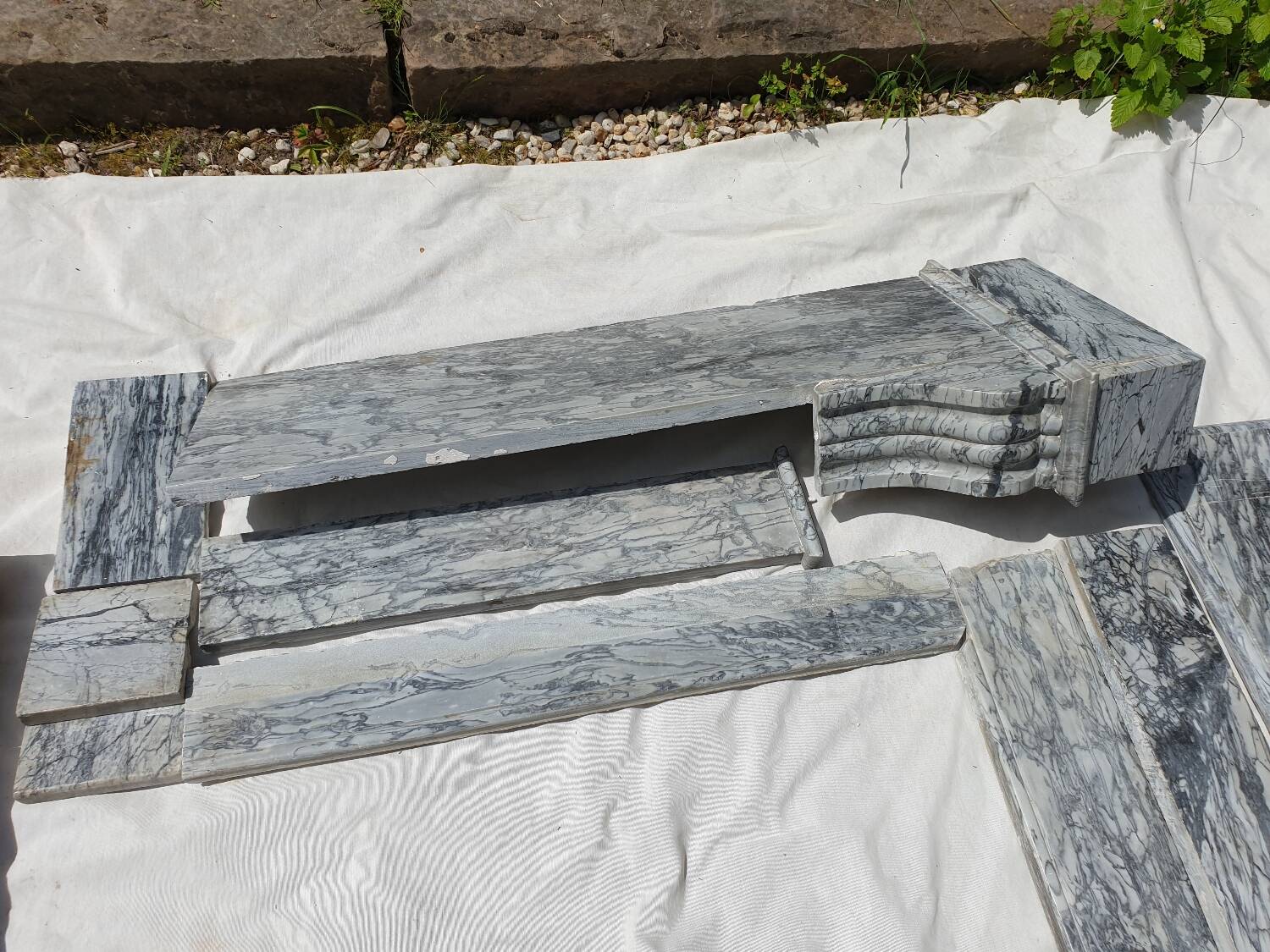 Napoleon III modillion fireplace in gray marble late 19th century