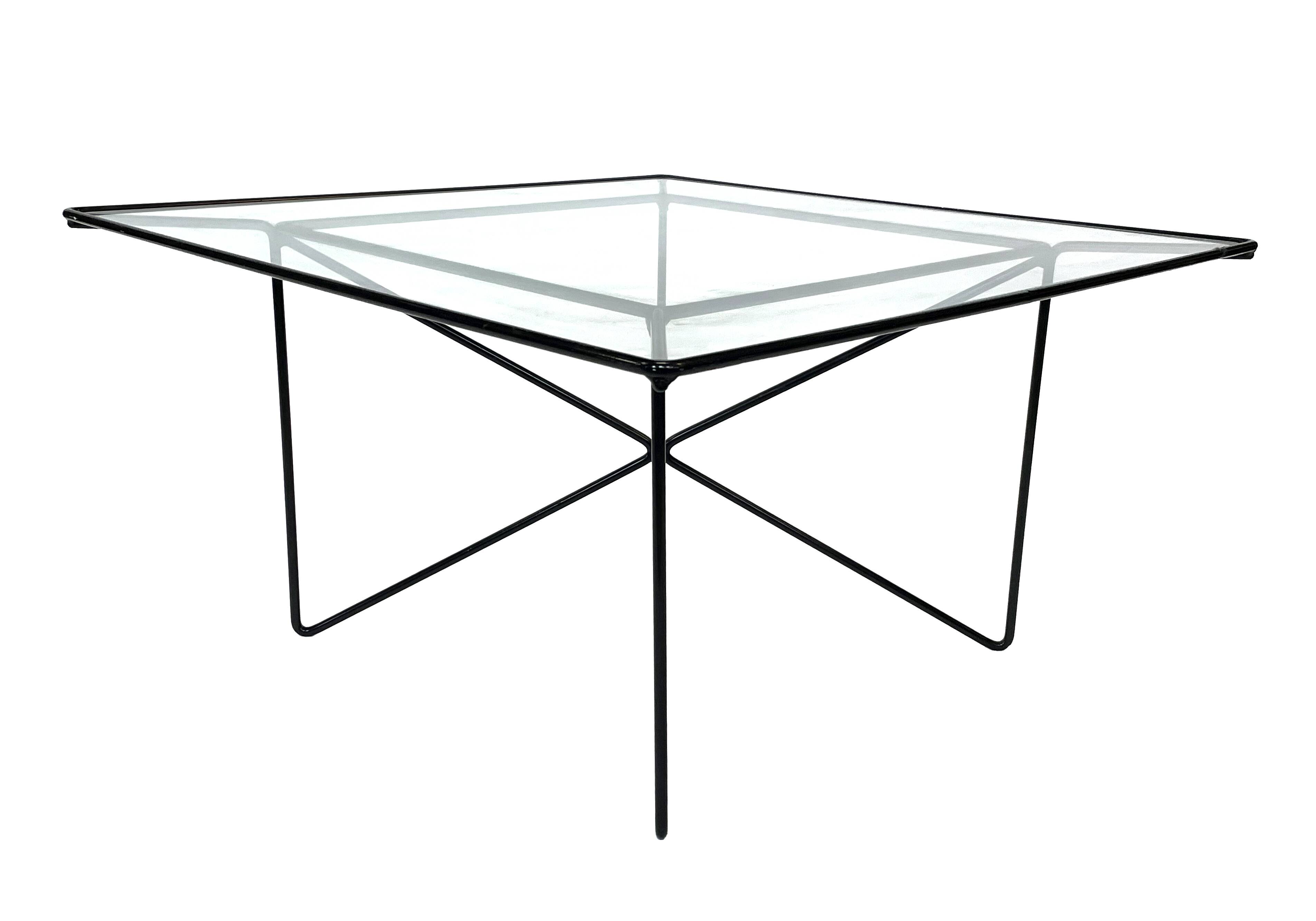 Vintage coffee table in steel and wire and glass  1970
