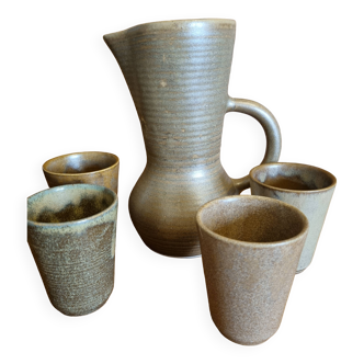 Set of 4 vintage Digoin stoneware tumblers and pitcher