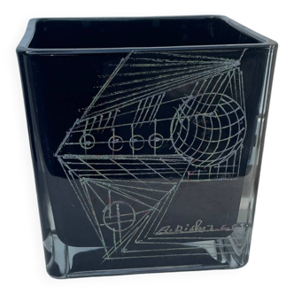 Vase cubiste en opaline noire 1669 d'Anatole RIECKE art déco