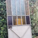 Workshop door 258,4x98,5cm in iron and colored cathedral glasses