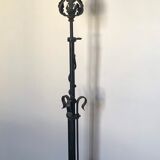 Lampadaire fer forgé ancien double éclairage avec hauteur réglable motif serpent et végétal