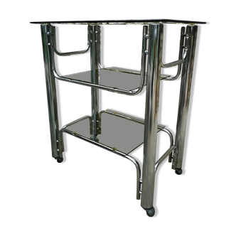 Console année 70, verre fumé et chrome