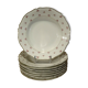 Set of 8 old plates hollow porcelain Limoges decoration pink flowers golden liseret