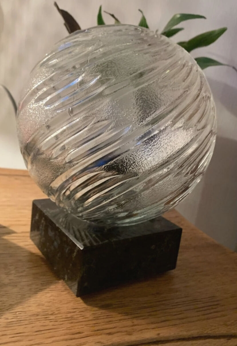 Mid-Century Table Lamp – Cut Glass Globe & Marble Base