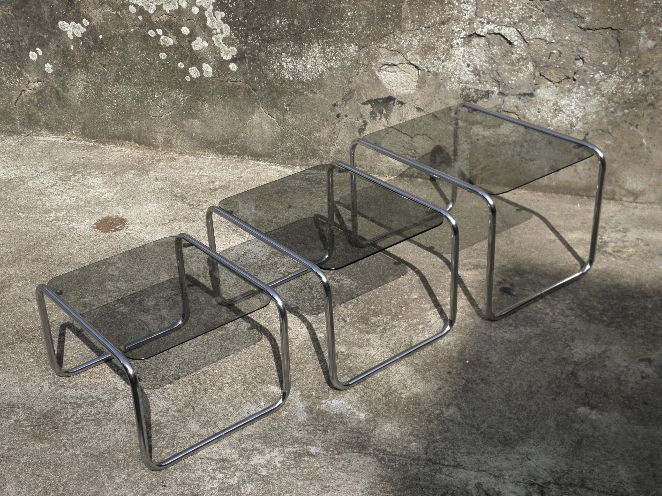 Trundle tables chrome and glass 1970