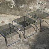Trundle tables chrome and glass 1970