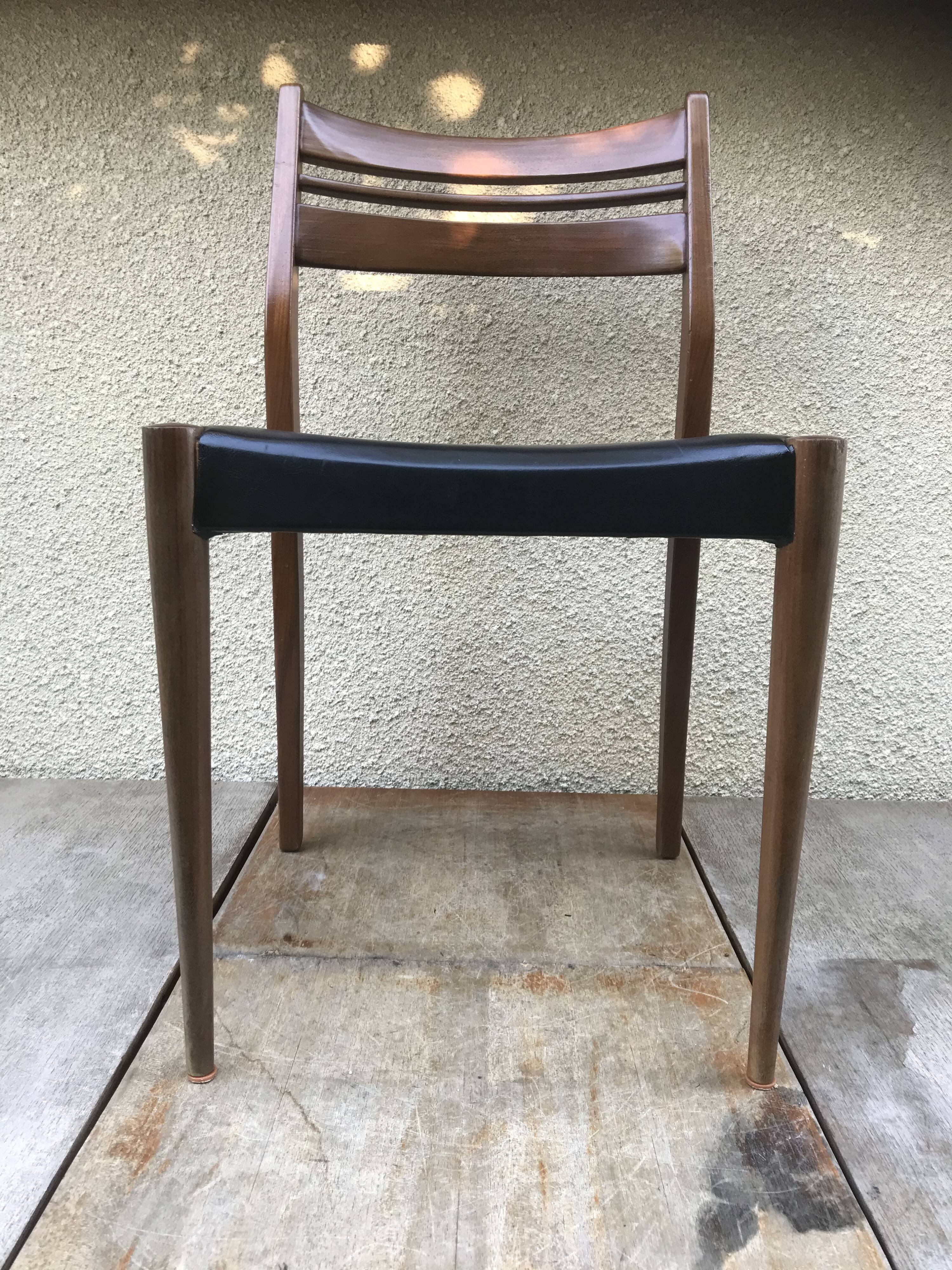 Series of 4 old scandinavian chairs wood teck - skai skaï black vintage