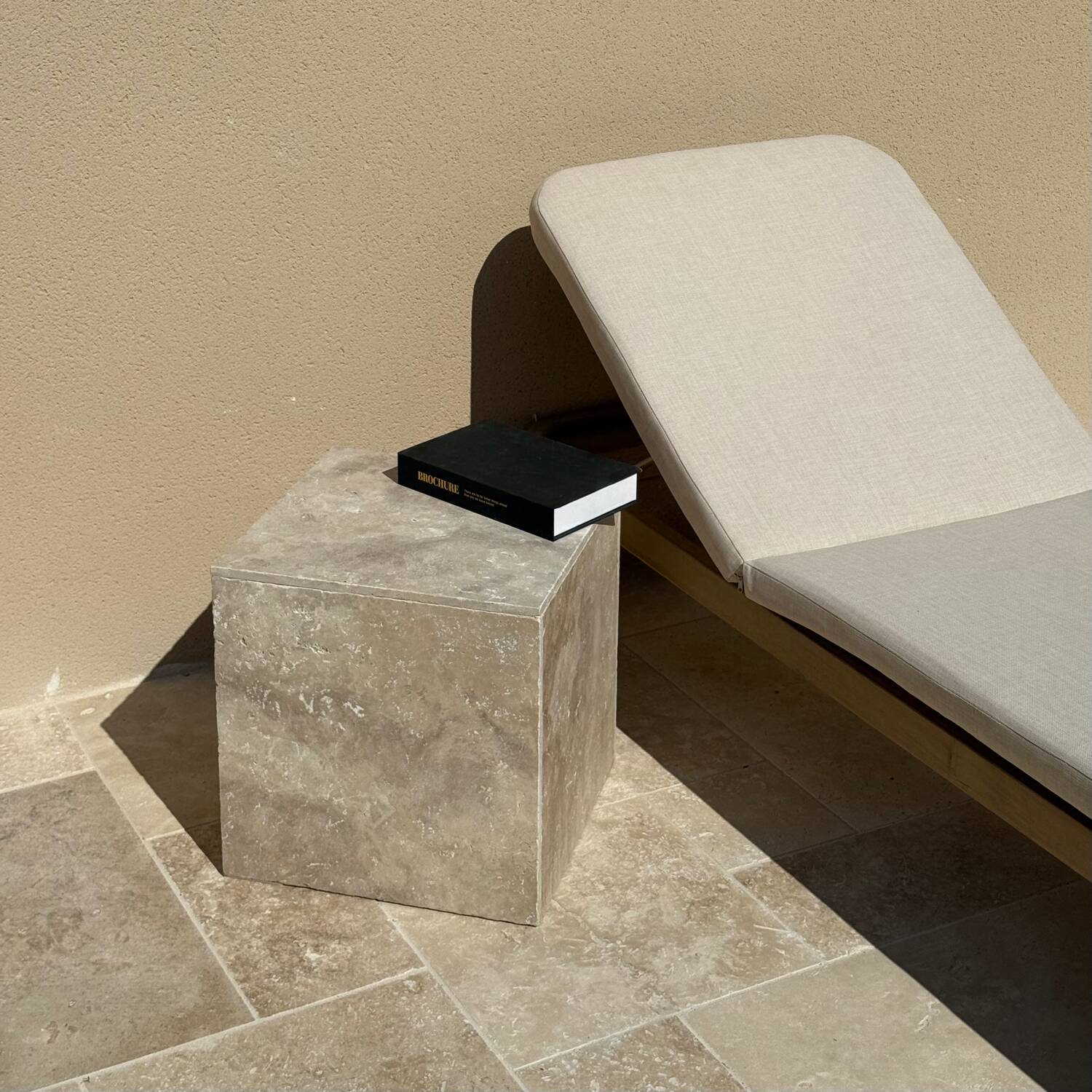 Side table, "cube" end table in travertine.