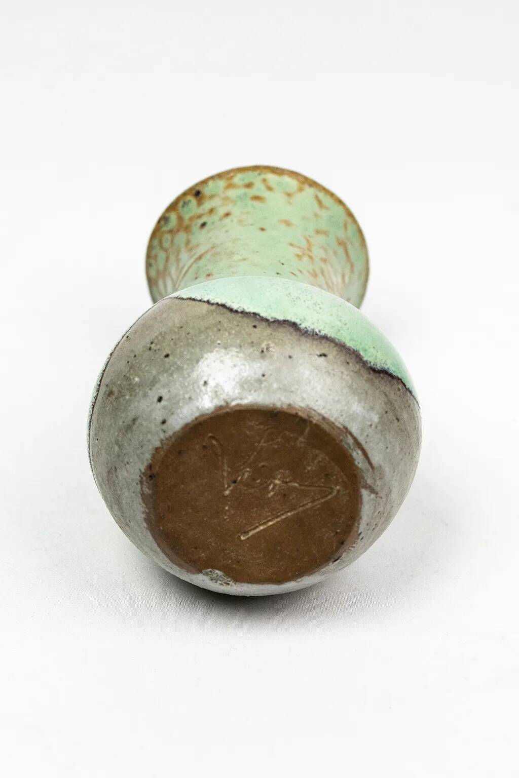 Eugène Lion, stoneware vase from Puisaye, Carriès school, turquoise glaze.