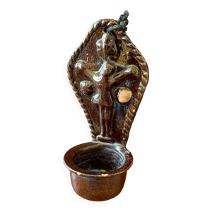 Bénitier ancien XIXe terre cuite