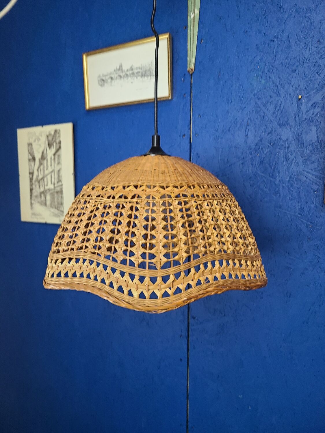 Abat jour pendant lamp in vintage wicker