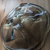 4 wavy glass bowls plates in smoky green design, signed and numbered
