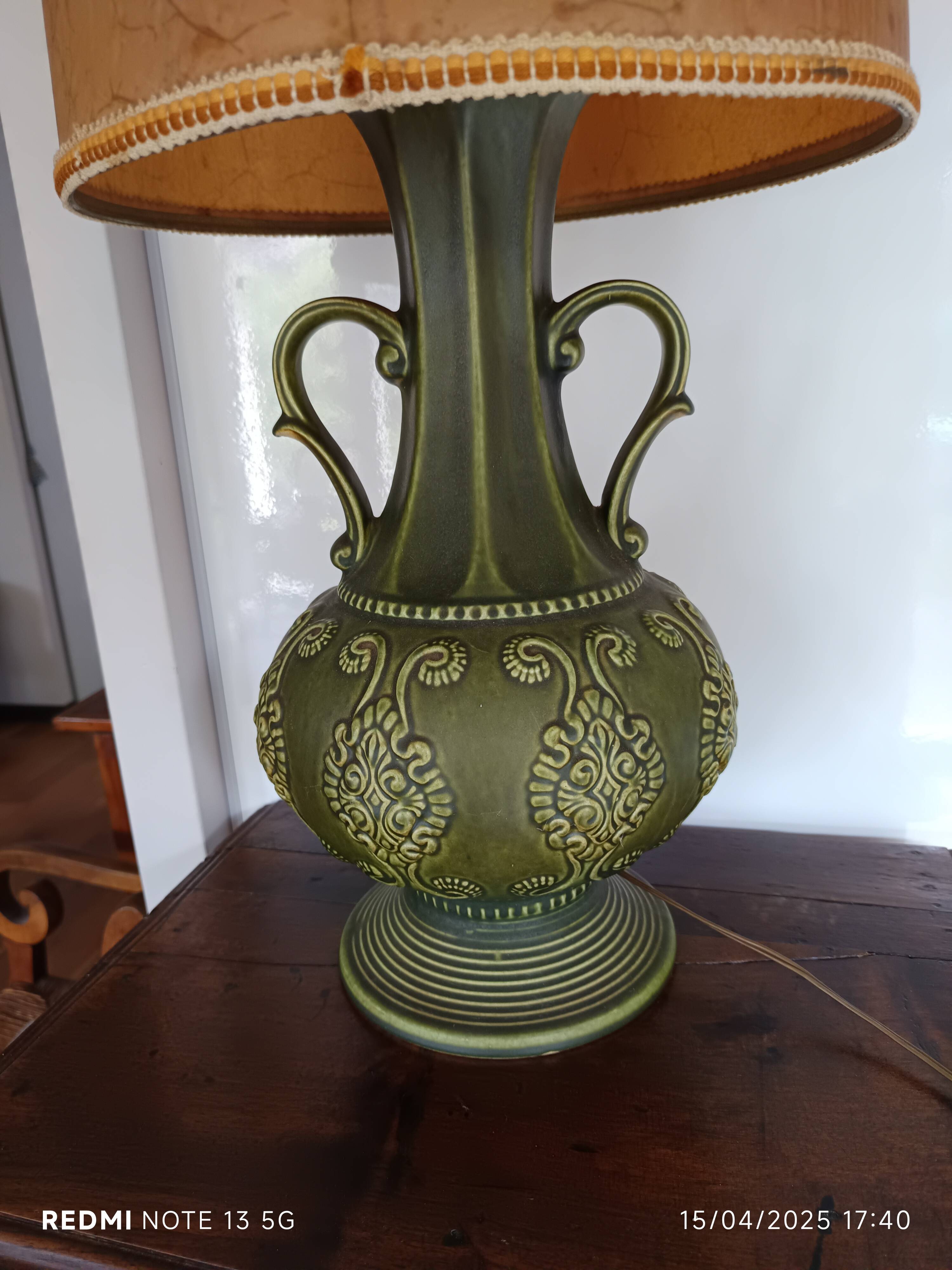large green ceramic table lamp Bay Kéramik West Germany