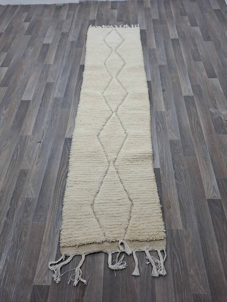 Traditional handmade natural wool rug size 75/300 cm