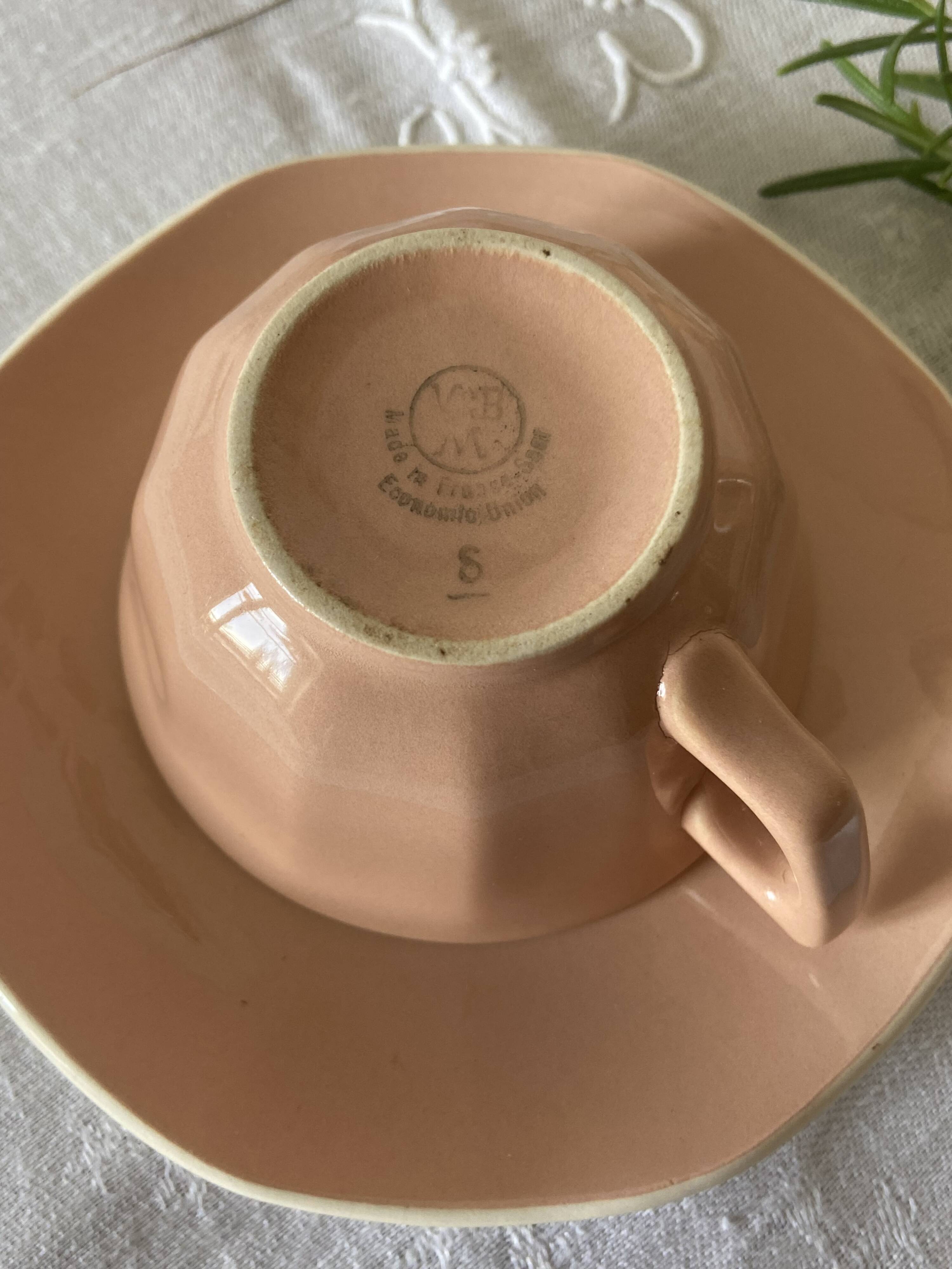 5 tasses à café & soucoupes Villery & Boch roses